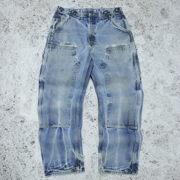Vintage Carhartt B07 DNM Faded Blue Jeans Denim Double Knee Pants 32x30 - Picture 1 of 12